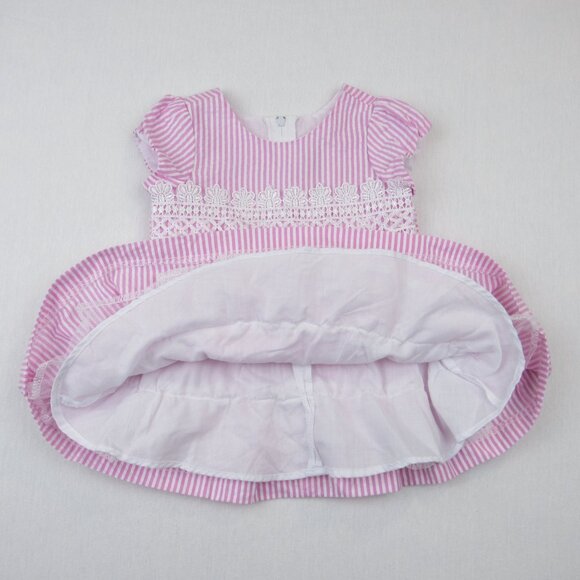 Rare Editions Baby Girl Dress Size 3-6 Months Seersucker Pink & White Striped - Picture 7 of 9